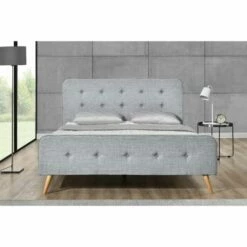 Cadre De Lit 160 X 200 Cm X 200 Cm En Tissu Gris Clair -Doublures De Lit Soldes 2024 cadre de lit 160 x 200 cm x 200 cm en tissu gris clair 3