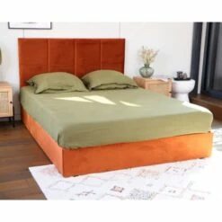 Lit 140 X 190 En Velours Rouille Avec Tête De Lit Et Sommier -Doublures De Lit Soldes 2024 lit 140 x 190 en velours rouille avec tete de lit et sommier 2