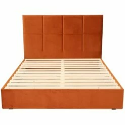 Lit 140 X 190 En Velours Rouille Avec Tête De Lit Et Sommier