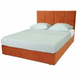 Lit 140 X 190 En Velours Rouille Avec Tête De Lit Et Sommier -Doublures De Lit Soldes 2024 lit 140 x 190 en velours rouille avec tete de lit et sommier 4