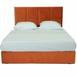 Lit 140 X 190 En Velours Rouille Avec Tête De Lit Et Sommier -Doublures De Lit Soldes 2024 lit 140 x 190 en velours rouille avec tete de lit et sommier 5