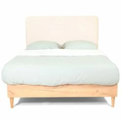 Lit 140x190 + Sommier + Tête De Lit En Velours Côtelé Beige -Doublures De Lit Soldes 2024 lit 140x190 sommier tete de lit en velours cotele beige 4