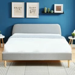 Lit 160x200 Gris Clair Avec Sommier à Lattes Et Tête De Lit -Doublures De Lit Soldes 2024 lit 160x200 gris clair avec sommier a lattes et tete de lit 2