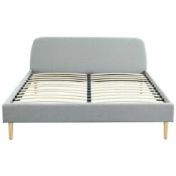 Lit 160x200 Gris Clair Avec Sommier à Lattes Et Tête De Lit