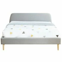 Lit 160x200 Gris Clair Avec Sommier à Lattes Et Tête De Lit -Doublures De Lit Soldes 2024 lit 160x200 gris clair avec sommier a lattes et tete de lit 3