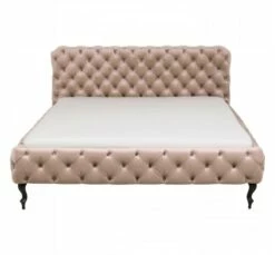 Lit 160x200cm Capitonné En Velours Beige