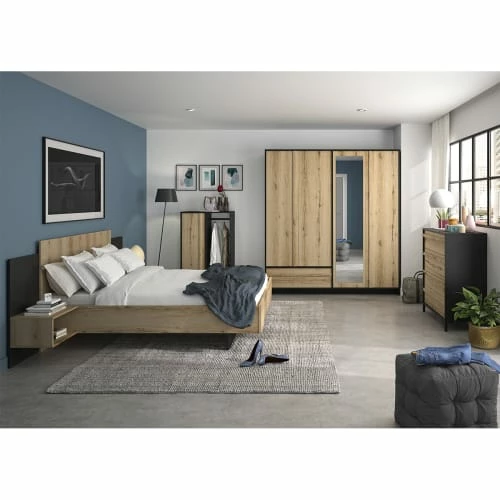 Lit 180x200 Chevet Noir Naturel 2 Lit 180x200 Chevet Noir Naturel – Image 2