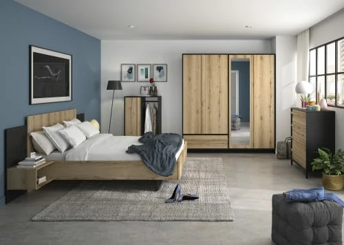 Lit 180x200 Chevet Noir Naturel 4 Lit 180x200 Chevet Noir Naturel – Image 4