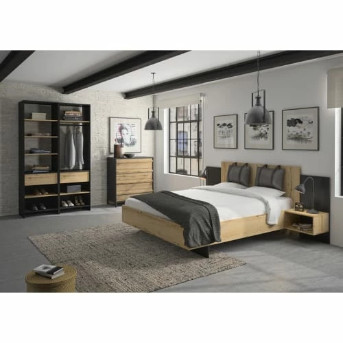 Lit 180x200 Chevet Noir Naturel 6 Lit 180x200 Chevet Noir Naturel – Image 6