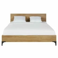 Lit 180x200 En Bois De Manguier Massif, Acacia Et Métal Grisé