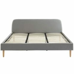 Lit 180x200 Gris Clair Avec Sommier à Lattes Et Tête De Lit