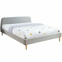 Lit 180x200 Gris Clair Avec Sommier à Lattes Et Tête De Lit -Doublures De Lit Soldes 2024 lit 180x200 gris clair avec sommier a lattes et tete de lit 5