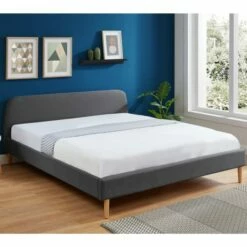 Lit 180x200 Gris Foncé Avec Sommier à Lattes Et Tête De Lit -Doublures De Lit Soldes 2024 lit 180x200 gris fonce avec sommier a lattes et tete de lit 2