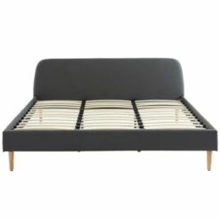 Lit 180x200 Gris Foncé Avec Sommier à Lattes Et Tête De Lit
