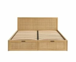 Lit à Tiroirs Cannage Rotin 140x190 Sommier Inclus