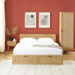 Lit à Tiroirs Cannage Rotin 160x200 Sommier Inclus -Doublures De Lit Soldes 2024 lit a tiroirs cannage rotin 160x200 sommier inclus 1