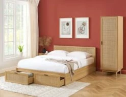 Lit à Tiroirs Cannage Rotin 160x200 Sommier Inclus -Doublures De Lit Soldes 2024 lit a tiroirs cannage rotin 160x200 sommier inclus 4