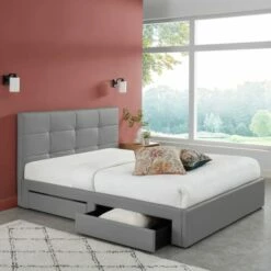 Lit à Tiroirs Simili Gris 160x200 Sommier Inclus -Doublures De Lit Soldes 2024 lit a tiroirs simili gris 160x200 sommier inclus 1