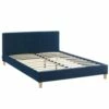Lit Adulte 140x190 Avec Tête De Lit Capitonnée En Velours Bleu Foncé