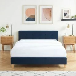 Lit Adulte 140x190 Avec Tête De Lit Capitonnée En Velours Bleu Foncé -Doublures De Lit Soldes 2024 lit adulte 140x190 avec tete de lit capitonnee en velours bleu fonce 2