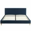 Lit Adulte 160x200 Avec Tête De Lit En Velours Bleu Foncé Et Sommier