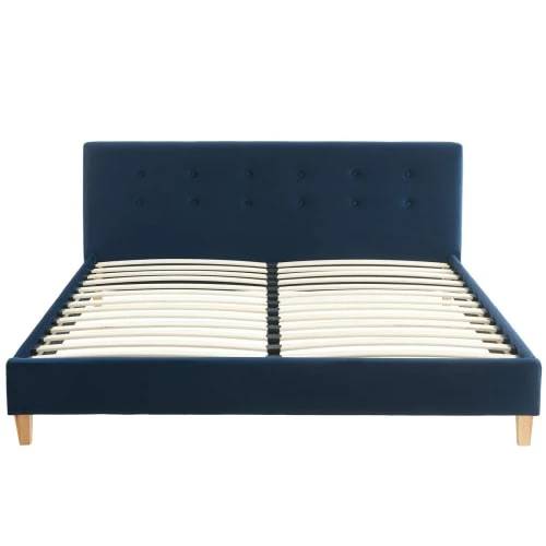 Lit Adulte 160x200 Avec Tête De Lit En Velours Bleu Foncé Et Sommier 1 Lit Adulte 160x200 Avec Tête De Lit En Velours Bleu Foncé Et Sommier