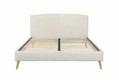 Lit Avec Sommier 2 Places En Tissu Ecru 160x200