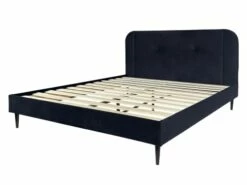 Lit Avec Sommier 2 Places En Velours Bleu Nuit 140x190 -Doublures De Lit Soldes 2024 lit avec sommier 2 places en velours bleu nuit 140x190 3