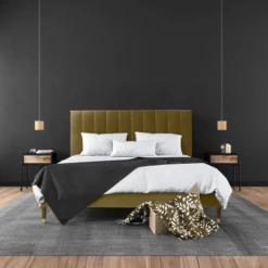 Lit Avec Sommier 2 Places En Velours Ocre 140x190 -Doublures De Lit Soldes 2024 lit avec sommier 2 places en velours ocre 140x190 1