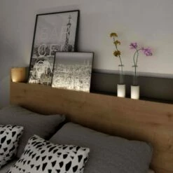 Lit Avec Tête De Lit En Bois Imitation Chêne 140x190 Cm -Doublures De Lit Soldes 2024 lit avec tete de lit en bois imitation chene 140x190 cm 2