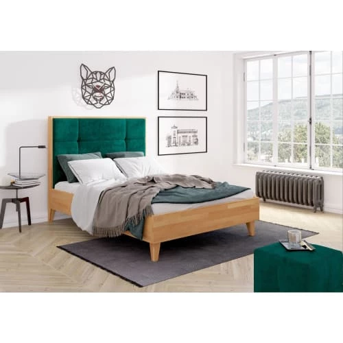 Lit Avec Tête De Lit Sommier Hêtre Massif Vert 140x200cm 2 Lit Avec Tête De Lit Sommier Hêtre Massif Vert 140x200cm – Image 2