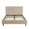 Lit Capitonné En Velours 140x190 Cm Beige
