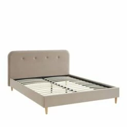 Lit Capitonné En Velours 140x190cm Beige -Doublures De Lit Soldes 2024 lit capitonne en velours 140x190cm beige 2