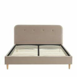 Lit Capitonné En Velours 140x190cm Beige