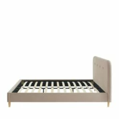 Lit Capitonné En Velours 140x190cm Beige -Doublures De Lit Soldes 2024 lit capitonne en velours 140x190cm beige 3