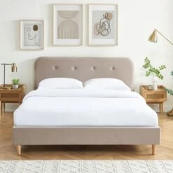 Lit Capitonné En Velours 140x190cm Beige -Doublures De Lit Soldes 2024 lit capitonne en velours 140x190cm beige 5