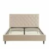 Lit Capitonné En Velours 160x200cm Beige