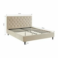 Lit Capitonné En Velours 160x200cm Beige -Doublures De Lit Soldes 2024 lit capitonne en velours 160x200cm beige 4