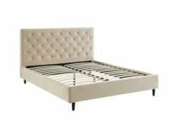 Lit Capitonné En Velours 160x200cm Beige -Doublures De Lit Soldes 2024 lit capitonne en velours 160x200cm beige 5