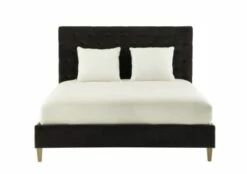 Lit Capitonné En Velours Avec Sommiers à Lattes Gris 140x190