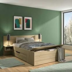 Lit Coffre 140x190 Effet Bois Clair - L217 X H90 X P221 Cm -Doublures De Lit Soldes 2024 lit coffre 140x190 effet bois clair l217 x h90 x p221 cm 3