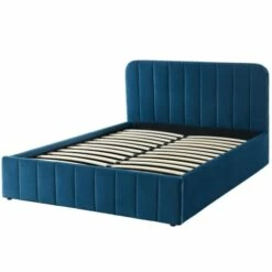 Lit Coffre 140x190cm En Velours Bleu + Tête De Lit + Sommier à Lattes -Doublures De Lit Soldes 2024 lit coffre 140x190cm en velours bleu tete de lit sommier a lattes 2