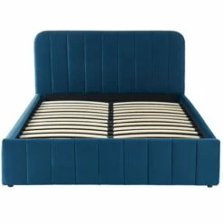 Lit Coffre 140x190cm En Velours Bleu + Tête De Lit + Sommier à Lattes -Doublures De Lit Soldes 2024 lit coffre 140x190cm en velours bleu tete de lit sommier a lattes 3