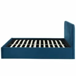 Lit Coffre 140x190cm En Velours Bleu + Tête De Lit + Sommier à Lattes -Doublures De Lit Soldes 2024 lit coffre 140x190cm en velours bleu tete de lit sommier a lattes 4
