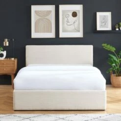 Lit Coffre 160x200 En Velours Côtelé Beige Avec Tête De Lit Et Sommier -Doublures De Lit Soldes 2024 lit coffre 160x200 en velours cotele beige avec tete de lit et sommier 3