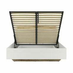 Lit Coffre 160x200 Sommier Inclus Avec Led Blanc Laqué Et Naturel -Doublures De Lit Soldes 2024 lit coffre 160x200 sommier inclus avec led blanc laque et naturel 1