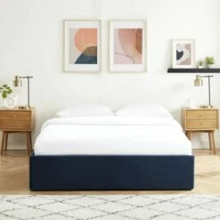 Lit Coffre 160x200cm En Velours Bleu Foncé + Sommier à Lattes -Doublures De Lit Soldes 2024 lit coffre 160x200cm en velours bleu fonce sommier a lattes 3