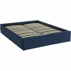 Lit Coffre 160x200cm En Velours Bleu Foncé + Sommier à Lattes -Doublures De Lit Soldes 2024 lit coffre 160x200cm en velours bleu fonce sommier a lattes 4