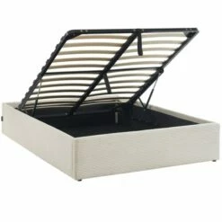 Lit Coffre 160x200cm En Velours Côtelé Beige + Sommier à Lattes