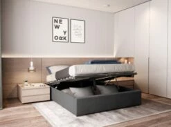 Lit Coffre Avec Sommier Relevable En Tissu Gris Foncé 140x190 -Doublures De Lit Soldes 2024 lit coffre avec sommier relevable en tissu gris fonce 140x190 3